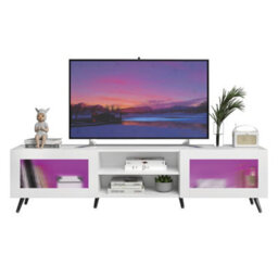 Keepreaper Sleek White Tv Stand For 32-70 Inch Tvs With 2 Acrylic Doors And 58-Inch Media Console Tv Unit - thumbnail 4