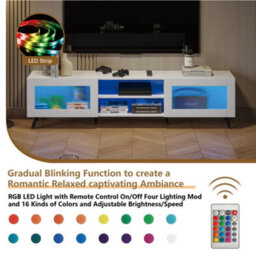 Keepreaper Sleek White Tv Stand For 32-70 Inch Tvs With 2 Acrylic Doors And 58-Inch Media Console Tv Unit - thumbnail 6