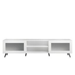Keepreaper Sleek White Tv Stand For 32-70 Inch Tvs With 2 Acrylic Doors And 58-Inch Media Console Tv Unit - thumbnail 3
