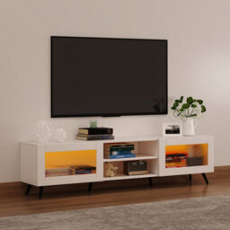 Keepreaper Sleek White Tv Stand For 32-70 Inch Tvs With 2 Acrylic Doors And 58-Inch Media Console Tv Unit - thumbnail 2
