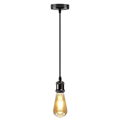 Ledsone Industrial Vintage Pendant Light Black E27, 1M Adjustable Cable, Metal For Kitchen & Bar - With Bulb - image 1