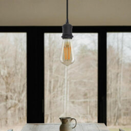 Ledsone Industrial Vintage Pendant Light Black E27, 1M Adjustable Cable, Metal For Kitchen & Bar - With Bulb - thumbnail 3