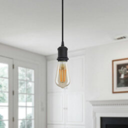 Ledsone Industrial Vintage Pendant Light Black E27, 1M Adjustable Cable, Metal For Kitchen & Bar - With Bulb - thumbnail 2