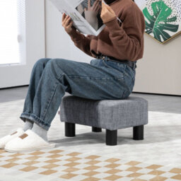 Homcom Chic Linen Fabric Footstool Ottoman Cube With 4 Plastic Legs Grey - thumbnail 7