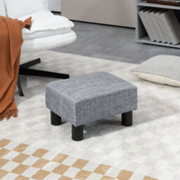 Homcom Chic Linen Fabric Footstool Ottoman Cube With 4 Plastic Legs Grey - thumbnail 1