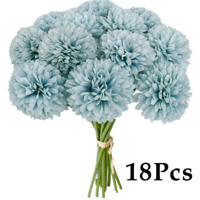 Amorly 18Pcs Artificial Pure Blue Ball Chrysanthemum Flowers Artificial Mums Flowers For Home Table Centerpiece Decor Silk Flowers - image 1