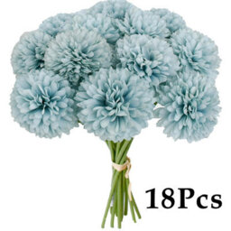 Amorly 18Pcs Artificial Pure Blue Ball Chrysanthemum Flowers Artificial Mums Flowers For Home Table Centerpiece Decor Silk Flowers - thumbnail 1