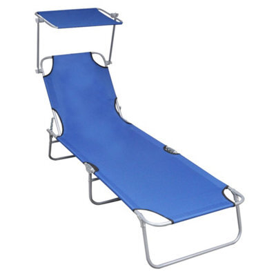 Berkfield Folding Sun Lounger With Canopy Blue Aluminium - image 1