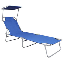 Berkfield Folding Sun Lounger With Canopy Blue Aluminium - thumbnail 2