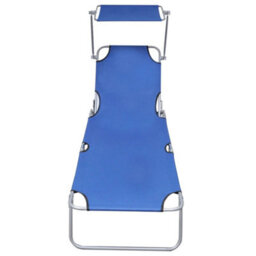 Berkfield Folding Sun Lounger With Canopy Blue Aluminium - thumbnail 3