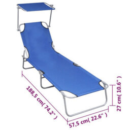 Berkfield Folding Sun Lounger With Canopy Blue Aluminium - thumbnail 7