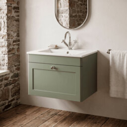 Balterley Swynnerton Traditional 1 Drawer Wall Hung Vanity Unit With Basin, Satin Green, 600mm - thumbnail 2