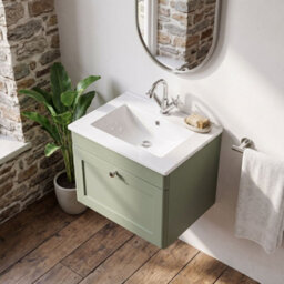 Balterley Swynnerton Traditional 1 Drawer Wall Hung Vanity Unit With Basin, Satin Green, 600mm - thumbnail 3