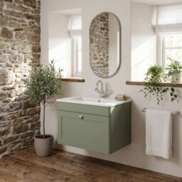 Balterley Swynnerton Traditional 1 Drawer Wall Hung Vanity Unit With Basin, Satin Green, 600mm - thumbnail 4