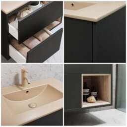 Homestylestore Black Grey 812mm Wall Hung Bathroom Vanity Unit Open Shelf And Sand Basin - thumbnail 2