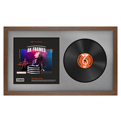 "30X17"" Walnut Modern Vinyl Record Frame With Silver Mount For 12 Inch Lp Album Cover & Disc - Ak Frames" - image 1