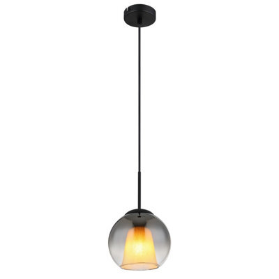 Luminosa Lighting Luminosa Barry 20Cm Dome Pendant Ceiling Light Matt Black Ball Smoke Glass Shade 1X E27 - image 1