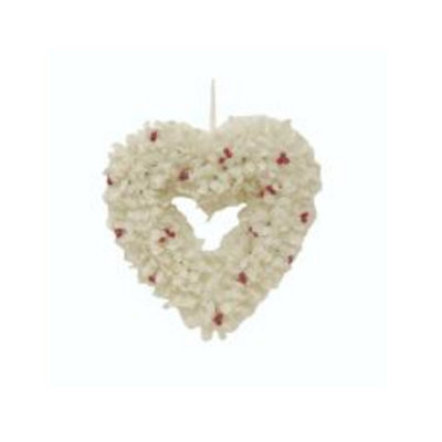 Christmas Wreath 34Cm - Frosted White Leaf Heart With Red Berries - image 1