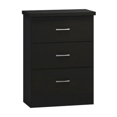 Interior Emporium 3-Drawer Bedside Table - Compact Nightstand With Storage - Modern Bedroom Furniture (Black) - image 1