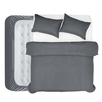 Aspire Homeware Grey Duvet Cover Complete Set, Reversible Modern Bedding Set, Double (L)200Cm X (W)200Cm - image 1