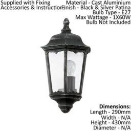 Elegant Ip44 Outdoor Wall Light In Black And Silver Patina With Clear Glass Shade - thumbnail 2