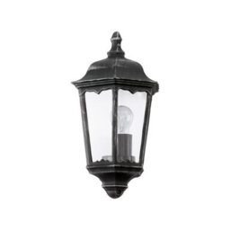 Elegant Ip44 Outdoor Wall Light In Black And Silver Patina With Clear Glass Shade