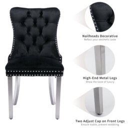 HomeTouch Set Of 2 Lux Velvet Dining Chairs With Steel Legs And Pull Knocker Back Tufted Kitchen Chairs Home Office Accent Chairs Black - thumbnail 9