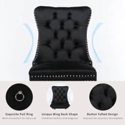 HomeTouch Set Of 2 Lux Velvet Dining Chairs With Steel Legs And Pull Knocker Back Tufted Kitchen Chairs Home Office Accent Chairs Black - thumbnail 8
