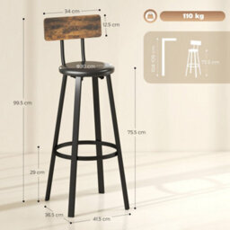 Wyld Haus Nato Set Of 2 Rustic Brown And Black Industrial Steel Frame Bar Stools, Tall Counter Height - thumbnail 3