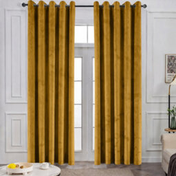 Oxford Homeware Eyelet Velvet Curtains Ochre Fully Lined Blackout Thermal Insulated Eyelet Curtains Pair (W)228Cm X (L)228Cm - thumbnail 9