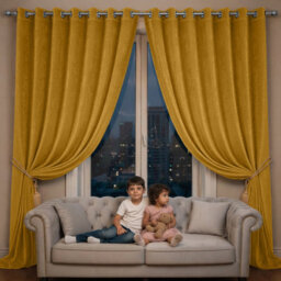Oxford Homeware Eyelet Velvet Curtains Ochre Fully Lined Blackout Thermal Insulated Eyelet Curtains Pair (W)228Cm X (L)228Cm - thumbnail 8