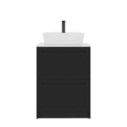 Royal Bathrooms Royal Bathroom Elmore 600mm Matt Nocturne Black Freestanding Bathroom Vanity Unit 2 Drawer Plain White Worktop With Cube Basin - thumbnail 7