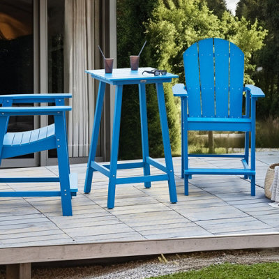 Beliani Blue Outdoor Garden Bar Table 59 X 59 Cm Uv-Resistant, Stainless Steel Accents - image 1