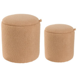 Wyld And Coco Boucle Storage Pouffes Set Of 2 Light Brown Round Ottomans With Hidden Storage - thumbnail 4