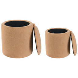 Wyld And Coco Boucle Storage Pouffes Set Of 2 Light Brown Round Ottomans With Hidden Storage - thumbnail 5