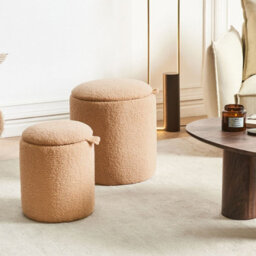 Wyld And Coco Boucle Storage Pouffes Set Of 2 Light Brown Round Ottomans With Hidden Storage - thumbnail 2