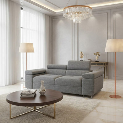 Torezio Sofa 2 Two Seater With Adjustable Headrests Chipboard Wooden Frame 198X102X70 90Cm Grey Melange - image 1