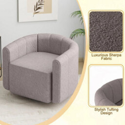 Swivel Barrel Chair Modern Upholstered Sherpa Accent Chair Grey - thumbnail 4