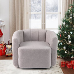 Swivel Barrel Chair Modern Upholstered Sherpa Accent Chair Grey - thumbnail 3