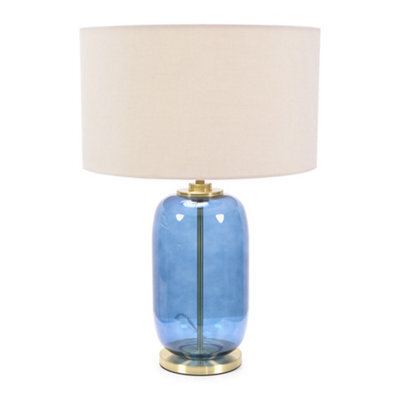 Valuelights Leigh Navy Blue Glass And Gold Detail Table Lamp With Cream Shade Light - Led Bulb Included - image 1