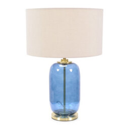 Valuelights Leigh Navy Blue Glass And Gold Detail Table Lamp With Cream Shade Light - Led Bulb Included - thumbnail 1