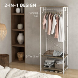 Homcom Coat Rack, 2-In-1 Clothes Stand With Shoe Storage For Hallway, Grey - thumbnail 4