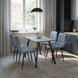 Urbn-Living Urbn Living 110Cm Dining Table & 4 Pcs Velvet Chairs Set Modern Metal Kitchen Furniture Concrete Table And Madison Blue Chair - thumbnail 3