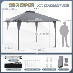 Costway 395 X 395 Cm Pop Up Canopy Tent Outdoor Easy Setup Gazebo-Grey - thumbnail 3