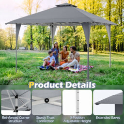 Costway 395 X 395 Cm Pop Up Canopy Tent Outdoor Easy Setup Gazebo-Grey - thumbnail 8