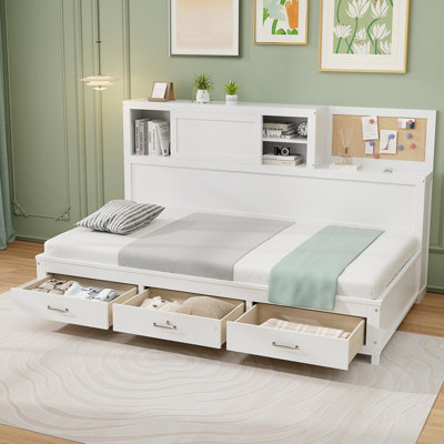 Costway Wooden Sofa Bed Frame With 3 Drawers Single/double Size Guest Bed - image 1