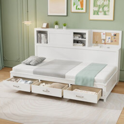 Costway Wooden Sofa Bed Frame With 3 Drawers Single/double Size Guest Bed - thumbnail 1