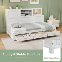 Costway Wooden Sofa Bed Frame With 3 Drawers Single/double Size Guest Bed - thumbnail 8