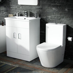 Nes Home Basin Vanity Unit & Close Coupled Wc Toilet With Straight Edge Bath Bathroom Suite - thumbnail 2