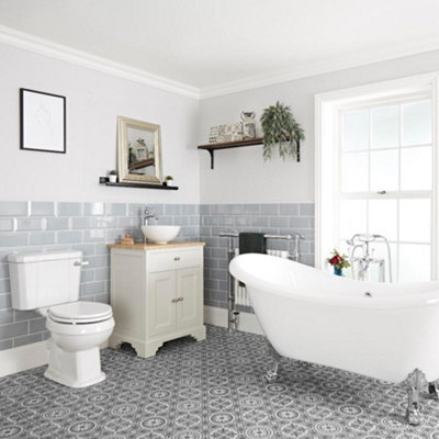 Homestylestore Antique White Double Ended Slipper Bath 645mm Vanity Unit Close Coupled Toilet - image 1